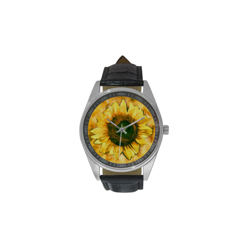 Painting Sunflower - Life is in full bloom Men's Casual Leather Strap Watch(Model 211)