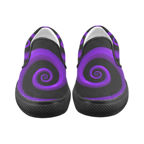 Purple/Black Spiral Women's Unusual Slip-on Canvas Shoes (Model 019)