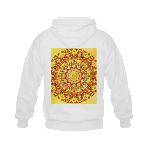 Orange Yellow Sunflower Mandala Red Zendoodle Gildan Full Zip Hooded Sweatshirt (Model H02)