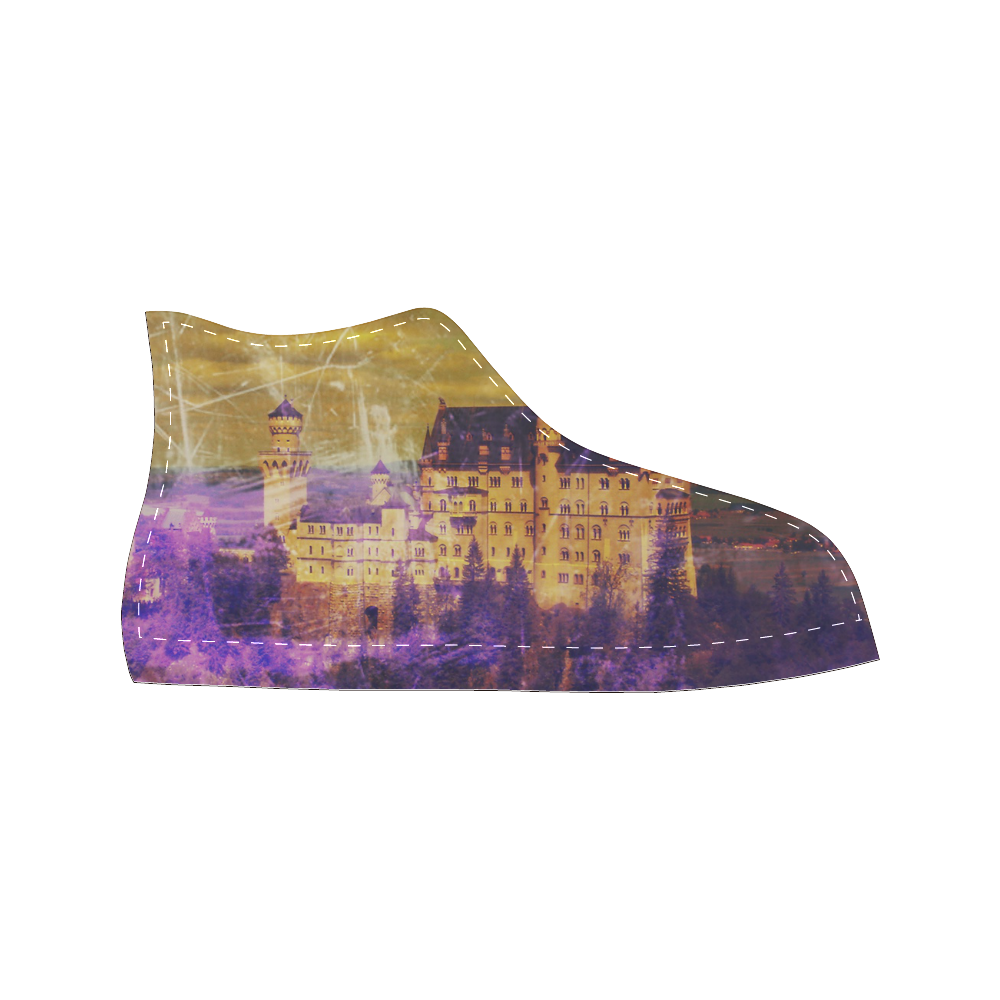 Yellow Purple Neuschwanstein Castle (black) Women's Classic High Top Canvas Shoes (Model 017)