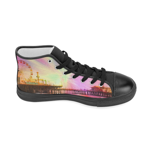 Pink Explosion Santa Monica Pier (black) Women's Classic High Top Canvas Shoes (Model 017)