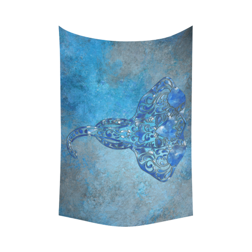 A blue watercolor elephant portrait in denim look Cotton Linen Wall Tapestry 90"x 60"
