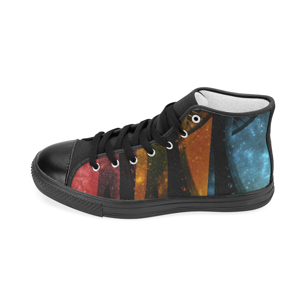 Seattle Space Needle Three Stripes (black) Women's Classic High Top Canvas Shoes (Model 017)