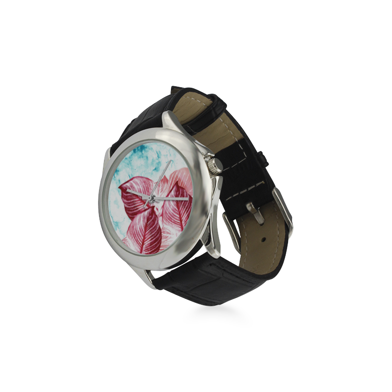 Tropical Canna Leaves Women's Classic Leather Strap Watch(Model 203)