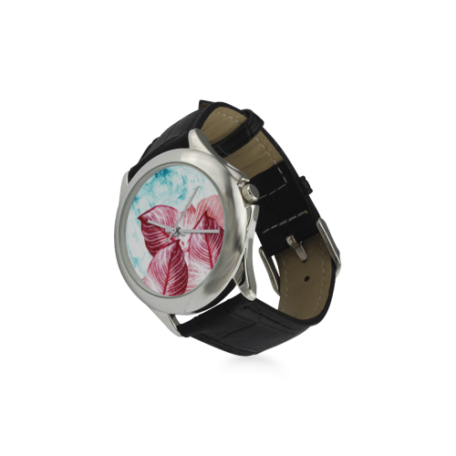 Tropical Canna Leaves Women's Classic Leather Strap Watch(Model 203)