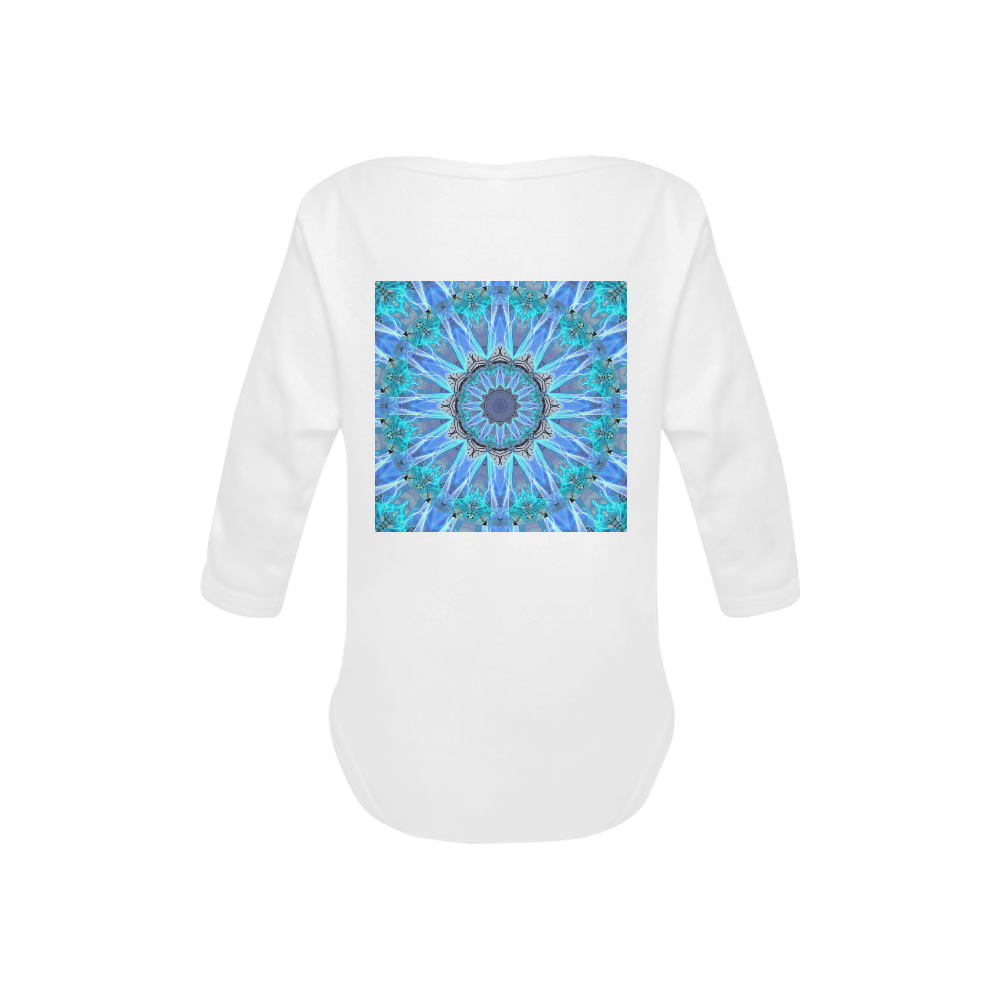 Sapphire Ice Flame, Cyan Blue Crystal Wheel Baby Powder Organic Long Sleeve One Piece (Model T27)