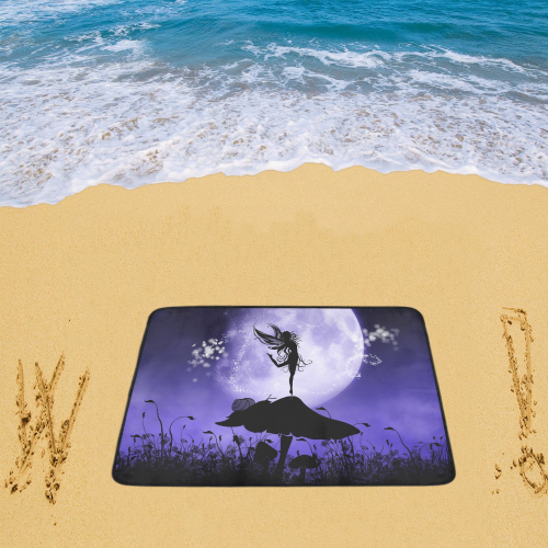 A beautiful fairy dancing on a mushroom silhouette Beach Mat 78"x 60"