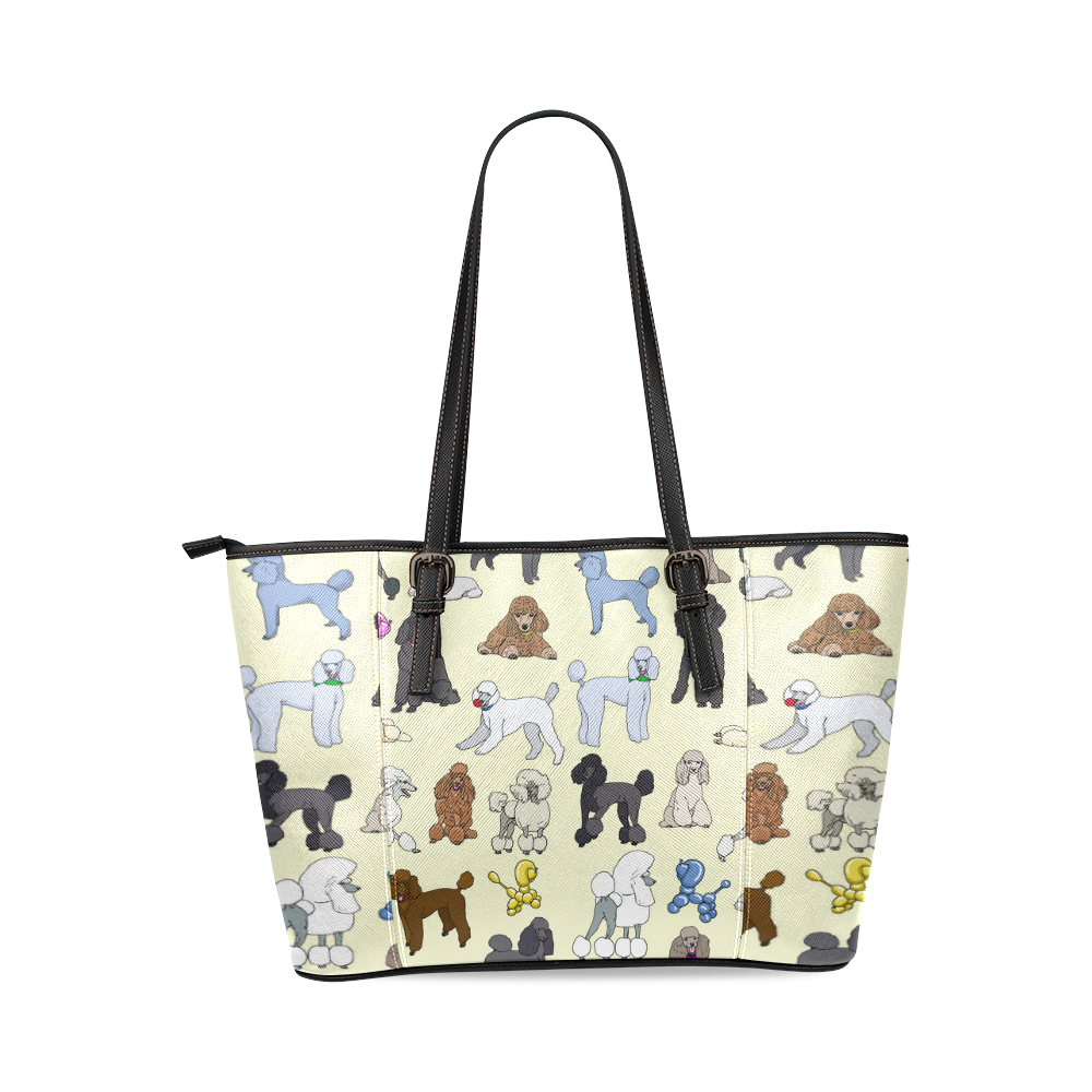 poodles cream Leather Tote Bag/Small (Model 1640) | ID: D407606