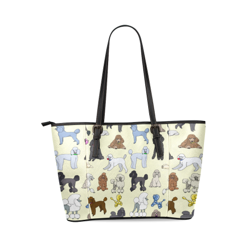 poodles cream Leather Tote Bag/Small (Model 1640)