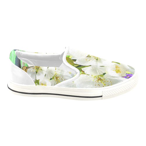 Peach Blossom Hummingbird Women's Unusual Slip-on Canvas Shoes (Model 019)