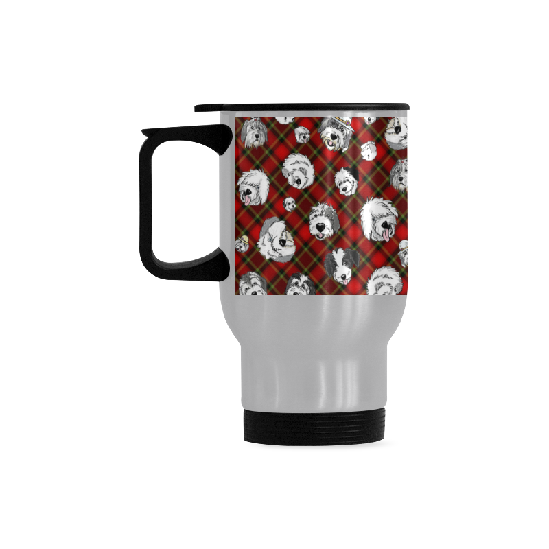 Plaid Sheepies-RED Travel Mug (Silver) (14 Oz)