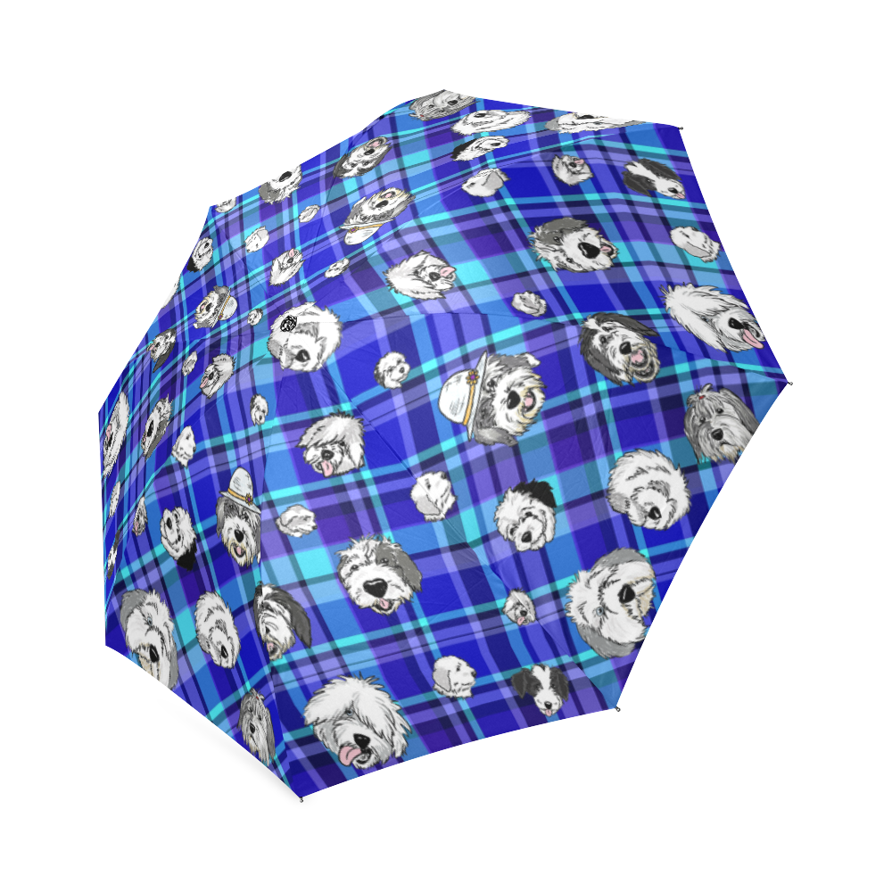 blue plaid umbrella Foldable Umbrella (Model U01)