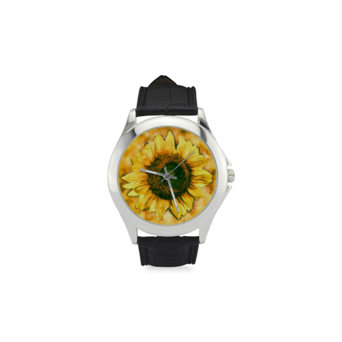 Painting Sunflower - Life is in full bloom Women's Classic Leather Strap Watch(Model 203)