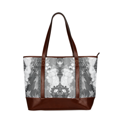 spanish lace black and white v n back Tote Handbag (Model 1642)