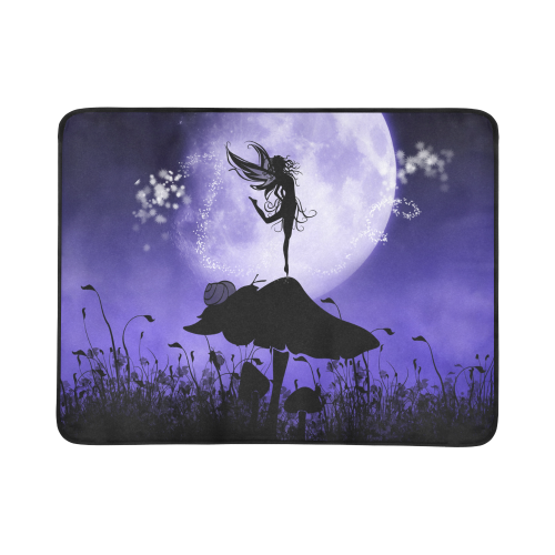 A beautiful fairy dancing on a mushroom silhouette Beach Mat 78"x 60"