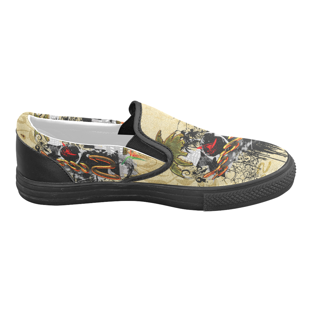 Surfing, surfdesign with surfboard and palm Women's Unusual Slip-on Canvas Shoes (Model 019)