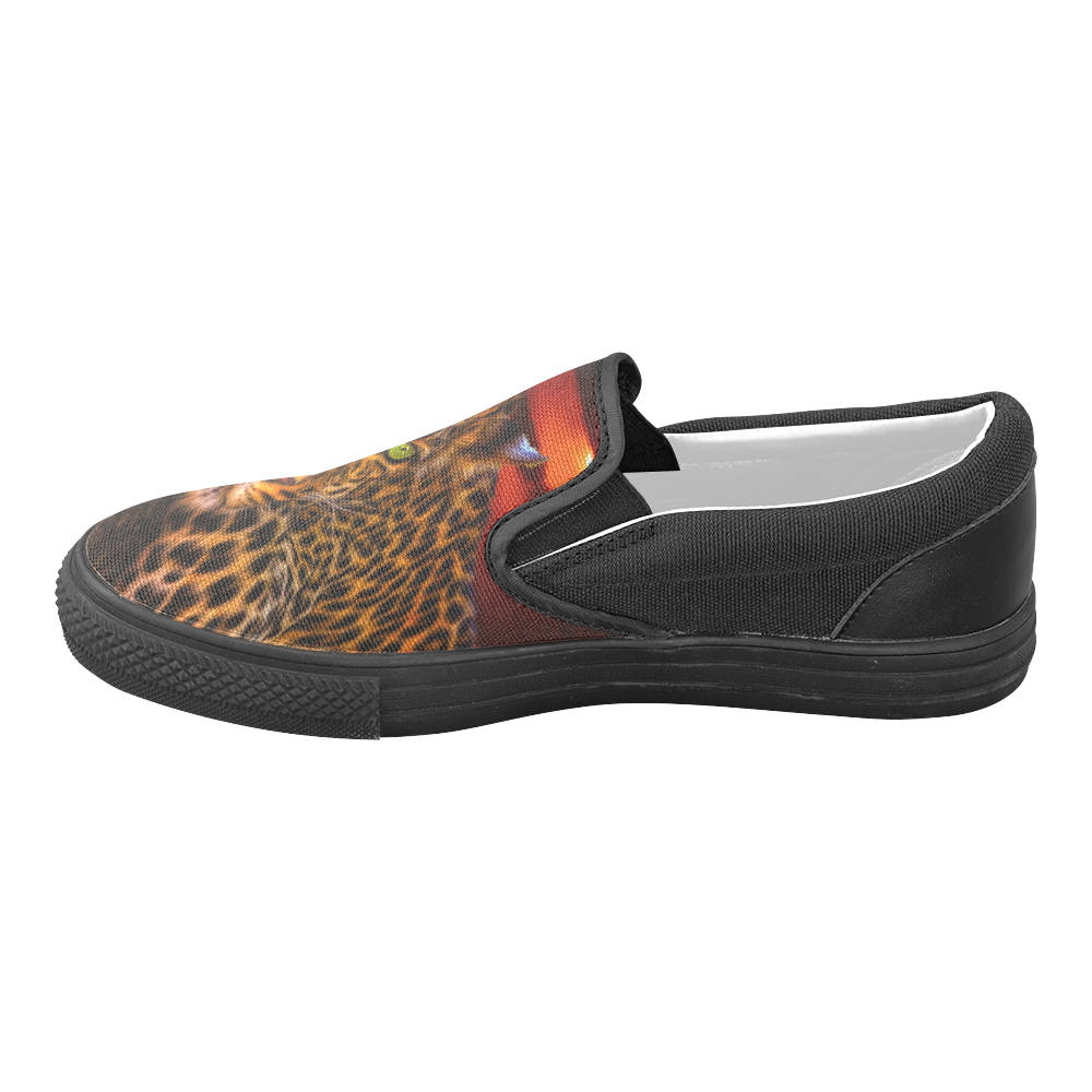 Leopard Sunset Women's Unusual Slip-on Canvas Shoes (Model 019)
