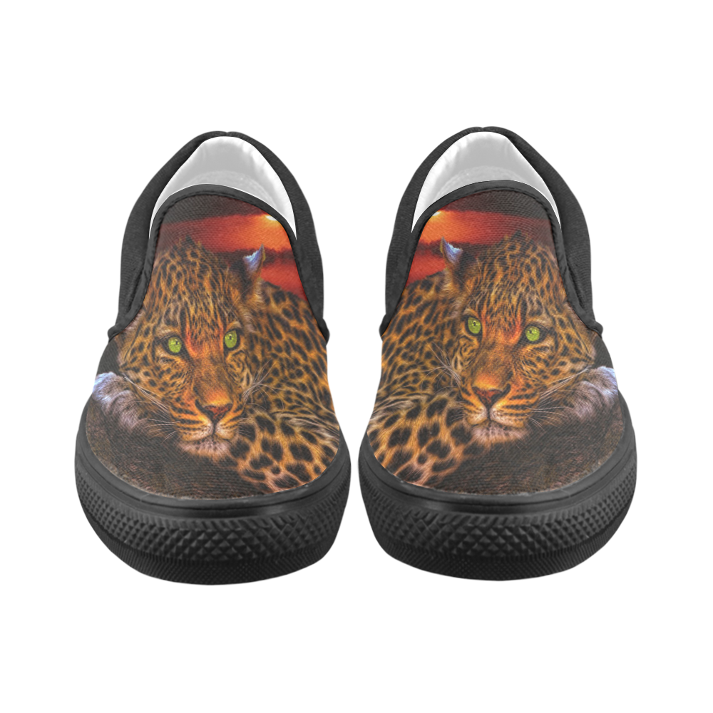 Leopard Sunset Women's Unusual Slip-on Canvas Shoes (Model 019)