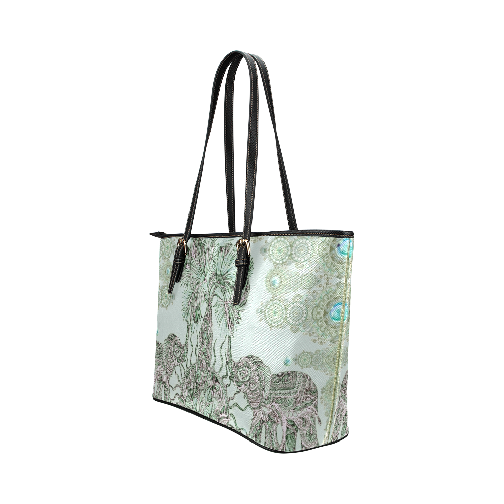 indes 3-2 green Leather Tote Bag/Small (Model 1651)