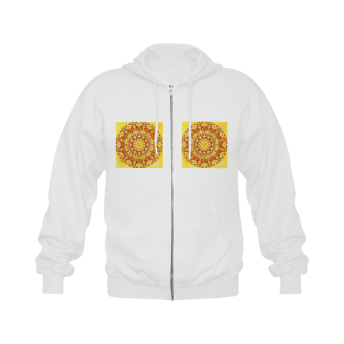 Orange Yellow Sunflower Mandala Red Zendoodle Gildan Full Zip Hooded Sweatshirt (Model H02)