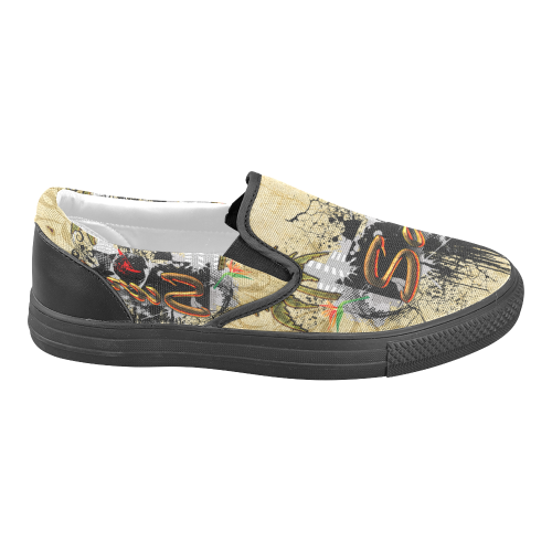 Surfing, surfdesign with surfboard and palm Women's Unusual Slip-on Canvas Shoes (Model 019)