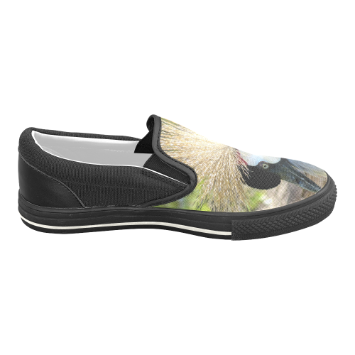 Grey Crowned Crane Women's Unusual Slip-on Canvas Shoes (Model 019)