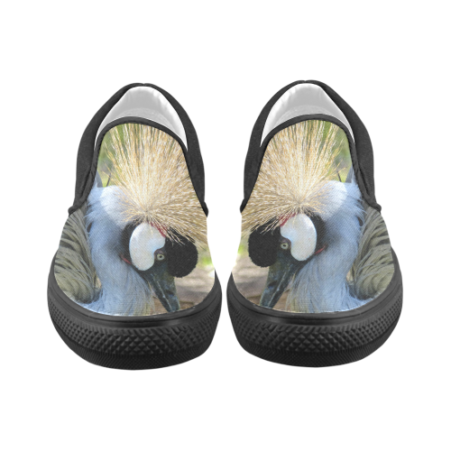 Grey Crowned Crane Women's Unusual Slip-on Canvas Shoes (Model 019)