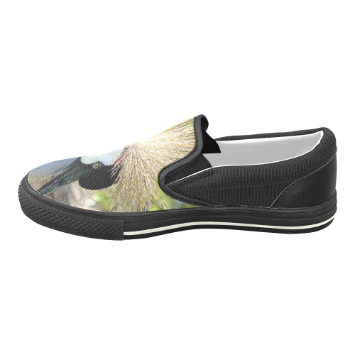 Grey Crowned Crane Women's Unusual Slip-on Canvas Shoes (Model 019)