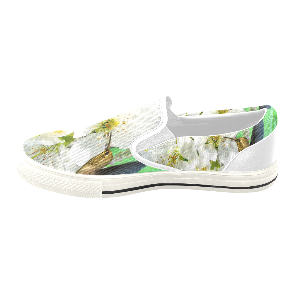 Peach Blossom Hummingbird Women's Unusual Slip-on Canvas Shoes (Model 019)