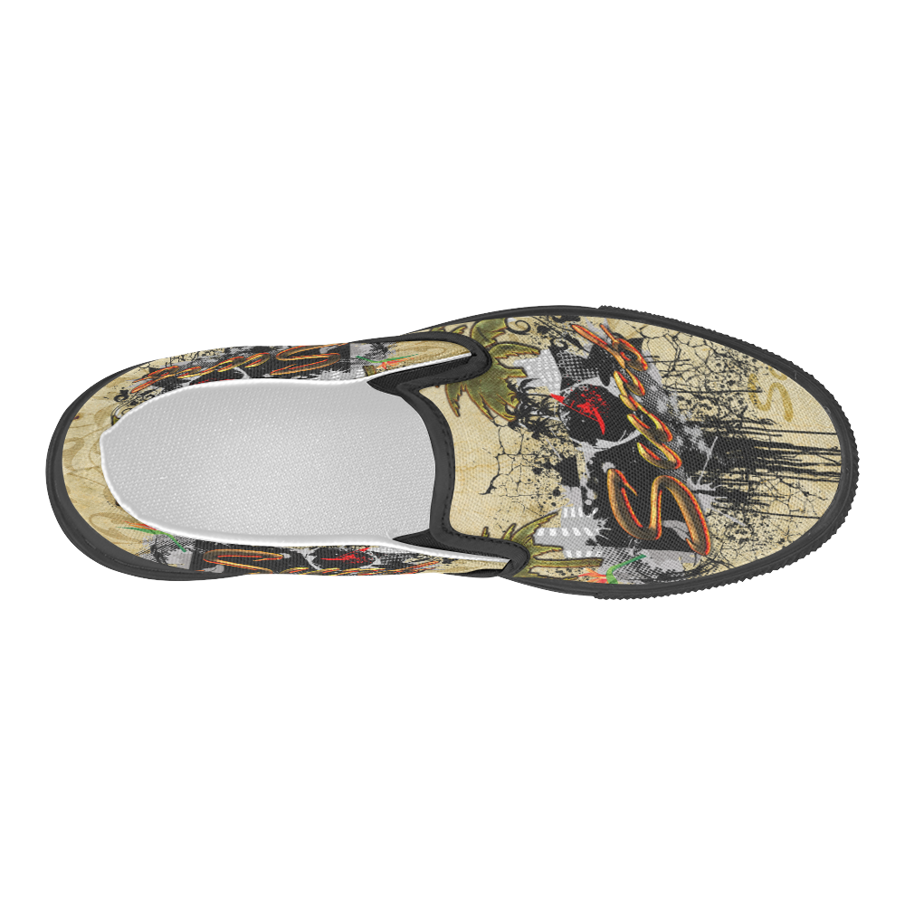 Surfing, surfdesign with surfboard and palm Women's Slip-on Canvas Shoes (Model 019)