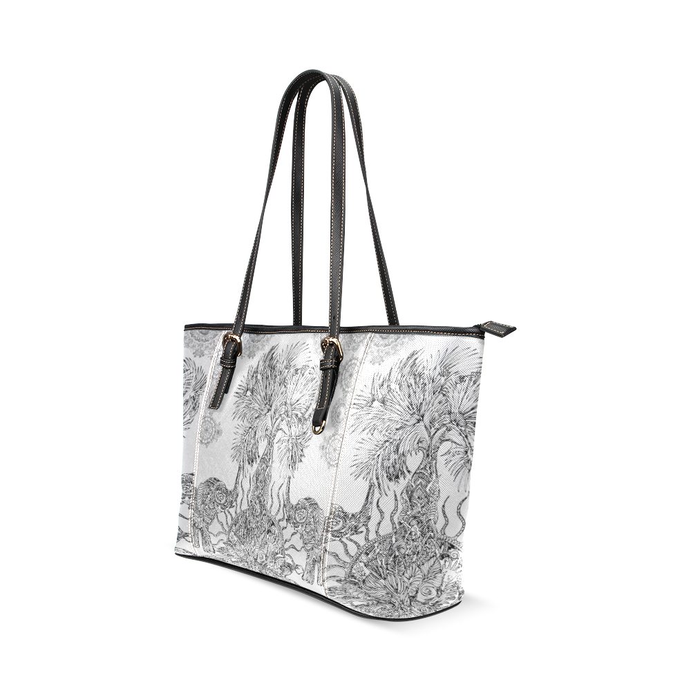 indes 3-2 white Leather Tote Bag/Small (Model 1640)