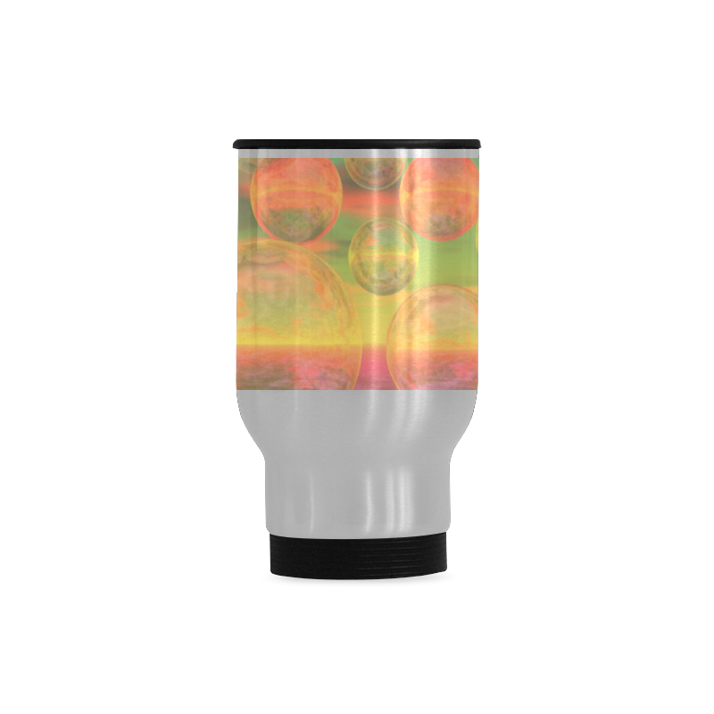 Autumn Ruminations, Abstract Gold Rose Glory Travel Mug (Silver) (14 Oz)