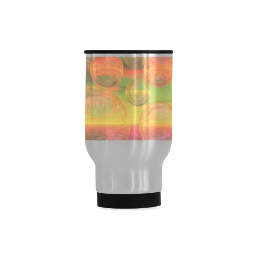 Autumn Ruminations, Abstract Gold Rose Glory Travel Mug (Silver) (14 Oz)