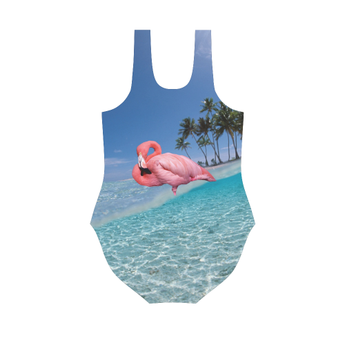Flamingo and Palms Vest One Piece Swimsuit (Model S04)