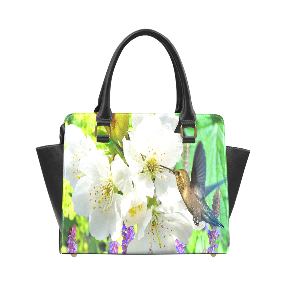 Peach Blossom Hummingbird Rivet Shoulder Handbag (Model 1645)