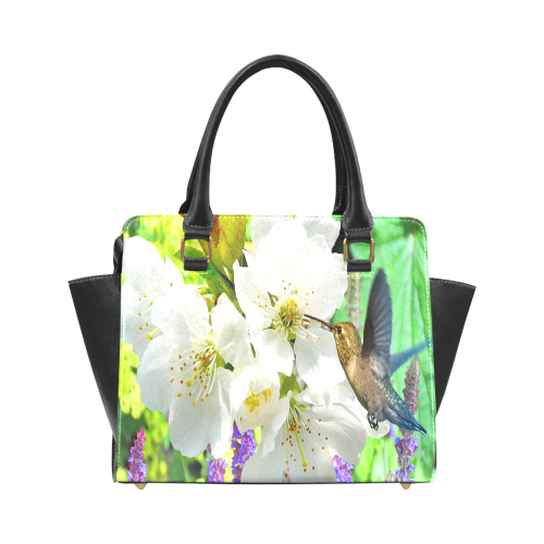 Peach Blossom Hummingbird Rivet Shoulder Handbag (Model 1645)