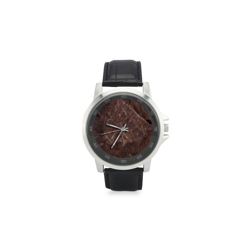 Beef Jerky Unisex Stainless Steel Leather Strap Watch(Model 202)