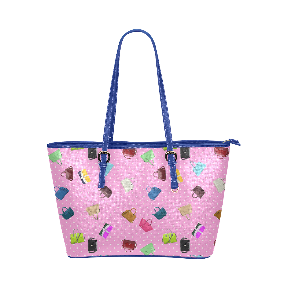 Little Purses and Pink Polka Dots Leather Tote Bag/Large (Model 1651)