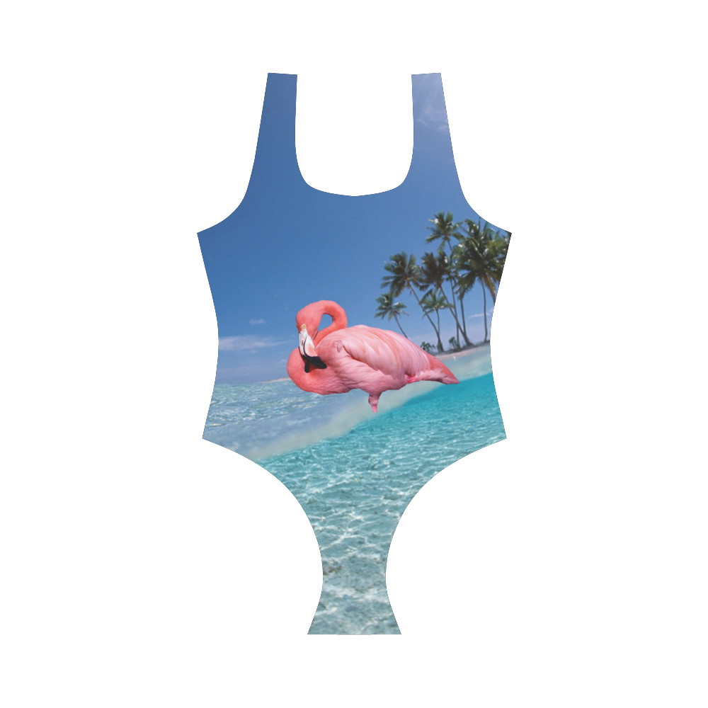 Flamingo and Palms Vest One Piece Swimsuit (Model S04)