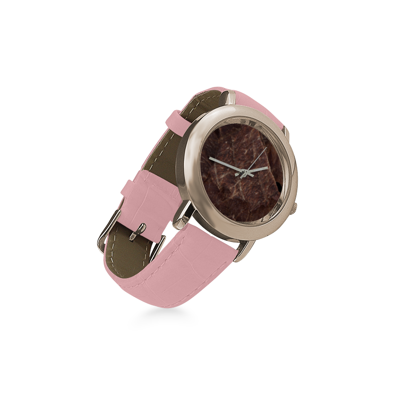 Beef Jerky Women's Rose Gold Leather Strap Watch(Model 201)