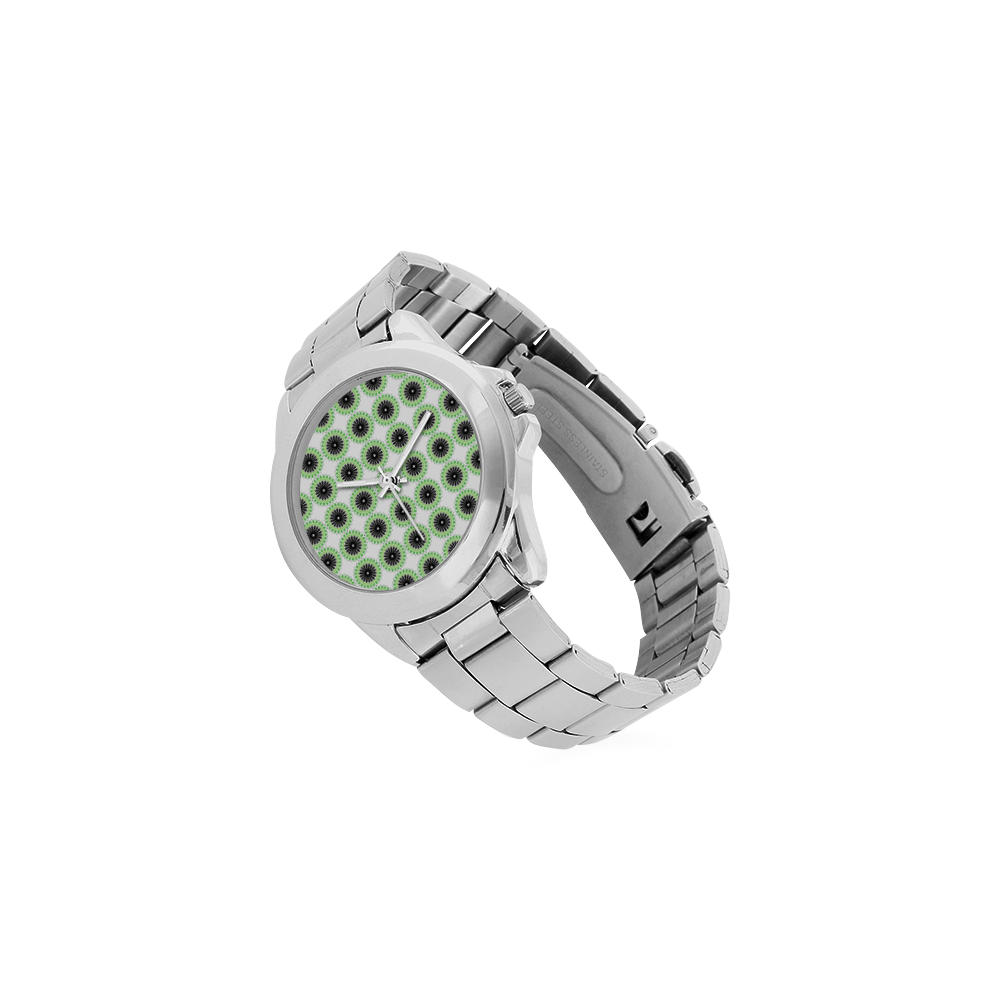 Green and Black Design Pattern Unisex Stainless Steel Watch(Model 103)