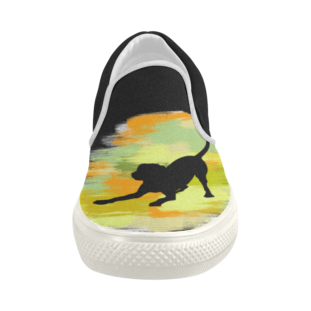 Dog Playing Please Painting Shape Women's Slip-on Canvas Shoes (Model 019)