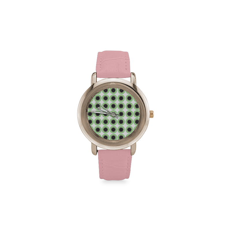 Green and Black Design Pattern Women's Rose Gold Leather Strap Watch(Model 201)