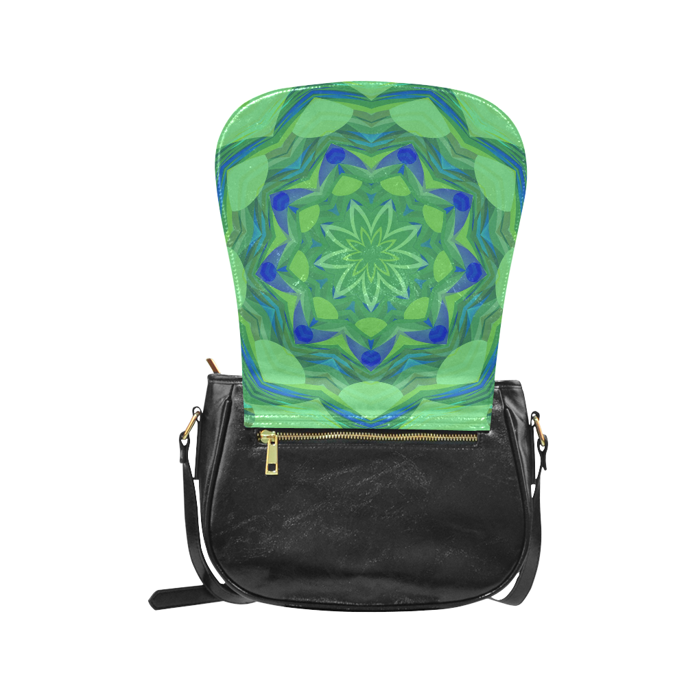 Green and Blue Angelfish Flower Classic Saddle Bag/Small (Model 1648)