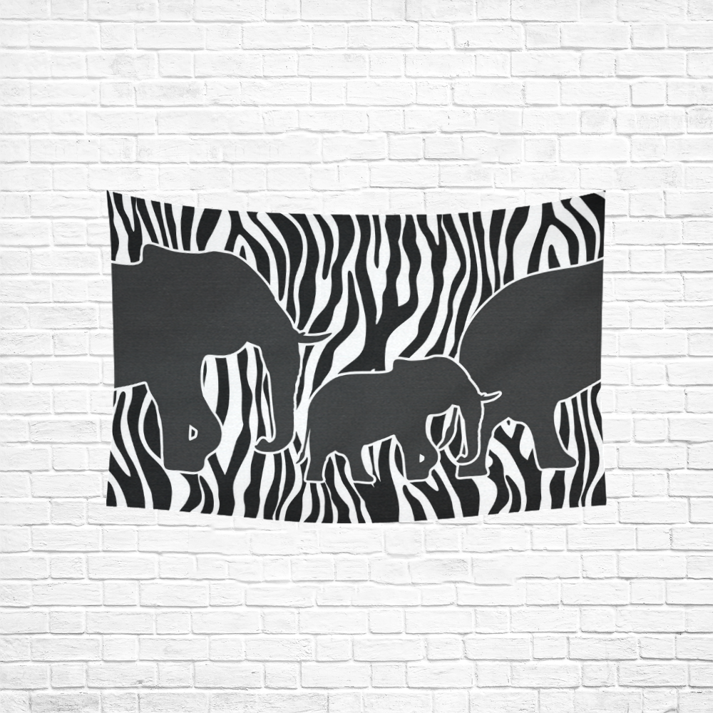 ELEPHANTS to ZEBRA stripes black & white Cotton Linen Wall Tapestry 60"x 40"