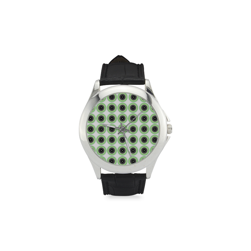 Green and Black Design Pattern Women's Classic Leather Strap Watch(Model 203)