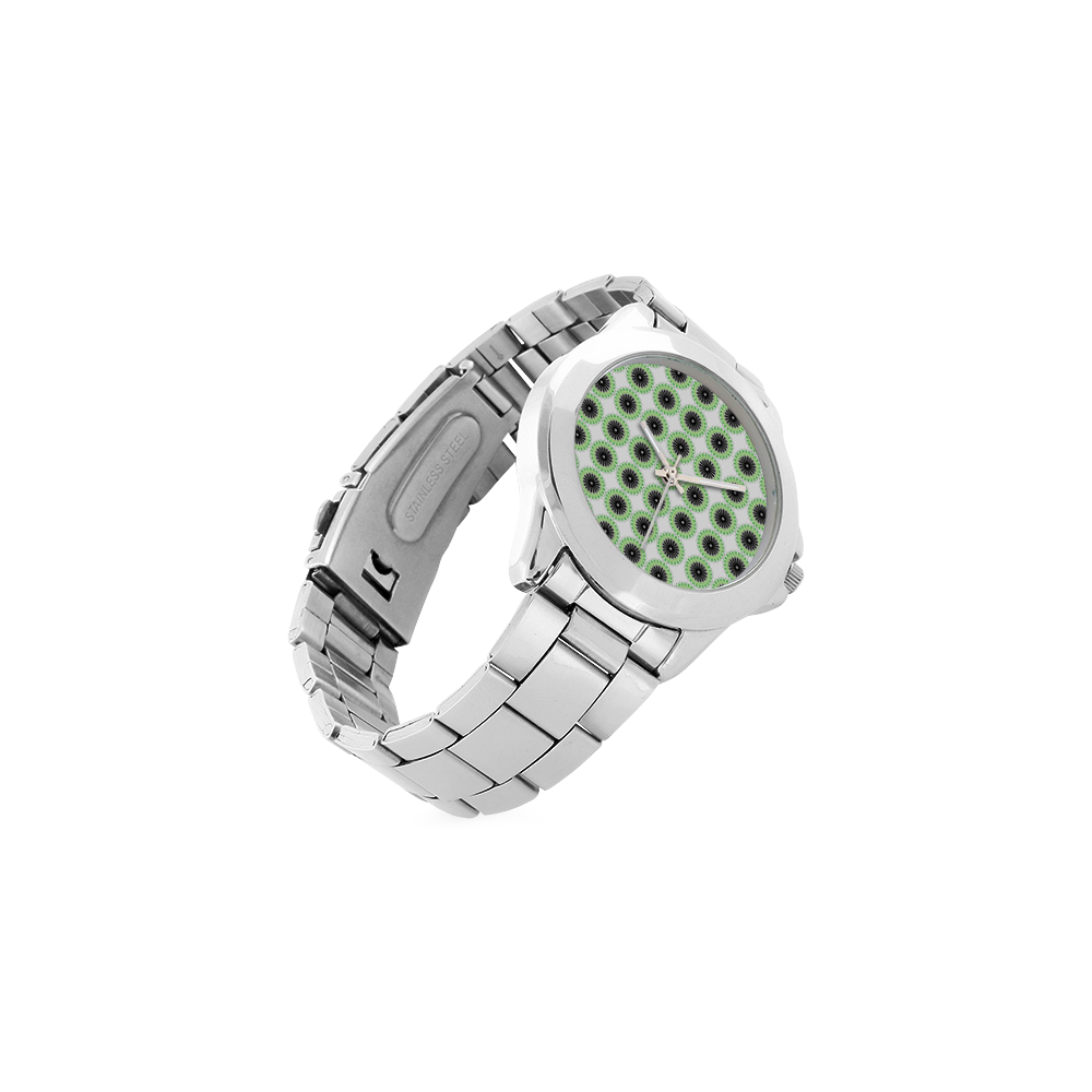 Green and Black Design Pattern Unisex Stainless Steel Watch(Model 103)