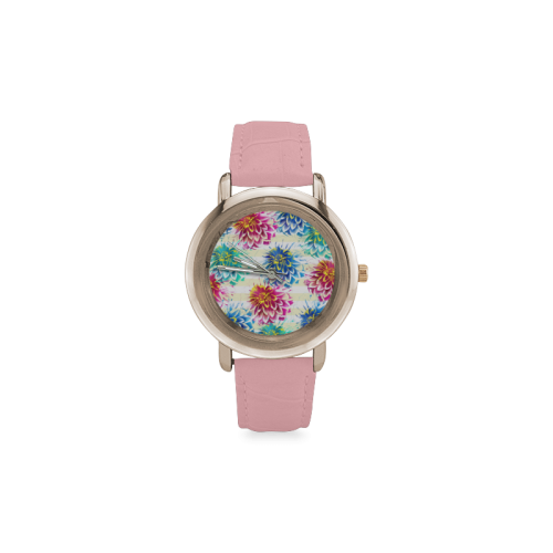 Colorful Dahlias Women's Rose Gold Leather Strap Watch(Model 201)