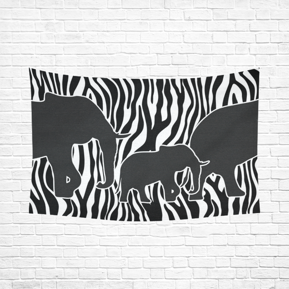 ELEPHANTS to ZEBRA stripes black & white Cotton Linen Wall Tapestry 90"x 60"