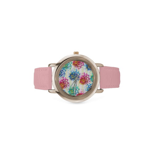 Colorful Dahlias Women's Rose Gold Leather Strap Watch(Model 201)